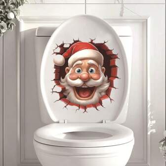 1pc Christmas Santa Claus Funny Toilet Sticker, Cute Snowman & Snowflake Decal For Home Fridge Wall Decoration, Suitable For Christmas Atmosphere