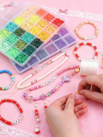 1 Set/3720 piezas Juego de cuentas de arcilla blanda de 24 compartimentos, rebanadas de arcilla polimérica de 6 mm, accesorios DIY para pulseras, collares y proyectos de artesanía de joyería. Ideal para la fabricación de joyas y manualidades creativas DIY