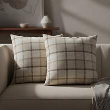Set Of 2 Decorative Pillow Covers 45x45cm Rustic Linen Style - Khaki - View 2