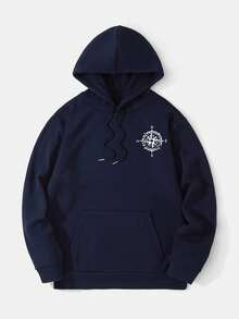 Zrgoth 男士 Compass & Raven Element 宽松袋鼠口袋连帽衫，引领时尚潮流，秋冬款 - 藏蓝色 - 查看 5