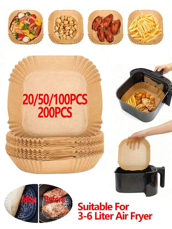 Square/Circular Disposable Air Fryer Liners 20/50/100/200Pcs 8-Inch Paper Air Fryer Liner Pots Non-Stick Baking Trays Oven Accessories Kitchen Gadgets Kitchen Accessories Kitchen Accessories Christmas And Halloween Gifts New Year Gifts