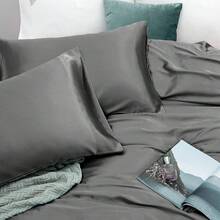 Silky Soft Pink Twin XL Satin Bed Sheets Set, 1 Deep Pocket Fitted Sheet + 1 Flat Sheet + 1 Pillowcase,  In 2025 - 灰色 - 查看 5