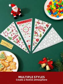 50/100pcs Holiday Surprise Gift Bag, DIY Style OPP Plastic Candy Packaging Bags With Golden Tether Wire, Storage Bag, Party Gift Bag With Multi-Pattern - Christmas Reindeer, Snowflakes, Santa Claus, Snowman, Baking Packing Bags For Candies, Snacks, Chocolates, Cookie, Pastry, Triangle Candy Wrapping Bag, Souvenirs Bag For Christmas Party Gift Or Decoration, Holiday Parties Supplies, Christmas Utensils - - - View 2