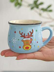 1pc Christmas Ceramic Mug, Cartoon Christmas Mousse Cup, Christmas Mousse Coffee Cup, Office Christmas Gift, Friends & Family Breakfast Cup, Santa Claus Gift, Milk Cup