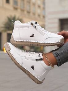 Women's Lightweight Purple Sneakers - Mid-Top Lace-Up Sneakers With Side Zipper, Durable Synthetic Cover & Rubber Sole For Running, Hiking, And Casual Wear, Ladies Sneakers - White - View 4