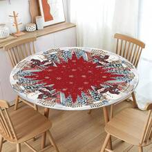 Water-Resistant Round Tablecloth With Elastic Edge For 40-44" Tables - Gift-snowman House - View 11