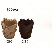 50/100/200pcs Tulip Cupcake Liners, Baking Cup Muffin Liners, Greaseproof Paper Cupcake Wrappers Suitable For Weddings And Birthday Parties - Multicolor - View 2