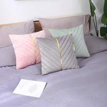 Navy Blue Velvet Throw Pillow Covers 18 X 18 Inch Pack Of 2 With Gold Leather Decor For Couch, Luxury Modern Pillowcases For Living Room, Bedroom Sofa Cushion Bed - 薄荷綠 - 查看 9