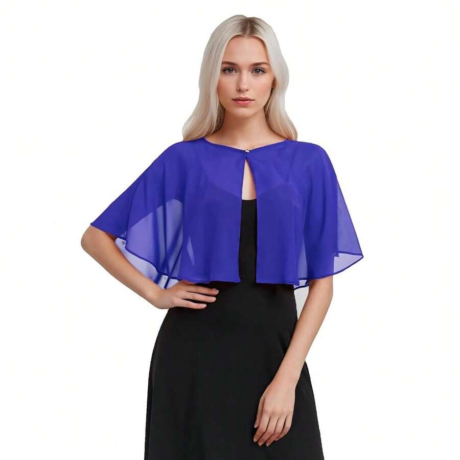 Women's Soft Chiffon Capelets Shawls And Wraps For Evening Wedding Cape Bole Cover Up{"Color_name":"RoyalBlue"} - 皇家藍 - 查看 1