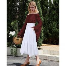 American  Women's Renaissance Pirate Skirt Medieval Long Flowy Maxi Skirt For Ren Faire Halloween Outfit With Pockets{"Color_name":"White","Size_name":"Large"} - 白色的 - 查看 6