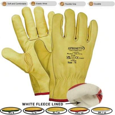 Yellow Leather Drivers Gloves Fully Cotton Lined Cow Grain Soft Leather Driving DIY Glove - Pack Of 5 Pairs