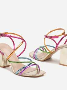 Damen Riemchen Block Absatz Sandalen - Sommer Party Schuhe - Verschiedenfarbig - Übersicht 6