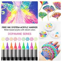 FS9/12 Colors Acrylic Marker Pens, Opaque Soft Tip, Blendable, For Art, Painting, Graffiti, Suitable For Christmas, Halloween
