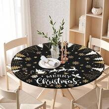 Water-Resistant Round Tablecloth With Elastic Edge For 40-44" Tables - Gift-black Gold - View 10