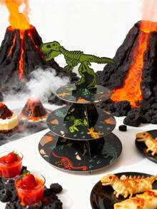 Soporte para tarta de tres niveles con temática de dinosaurio para fiesta de cumpleaños, soporte para tarta con patrón de huesos y fósiles de Tiranosaurio Rex, soporte de papel de tres niveles para tarta de cumpleaños, soporte de tarta de varios niveles, adecuado para fiestas de cumpleaños, picnics al aire libre, reuniones familiares, Navidad, fiestas con temática jurásica, sin contacto directo con alimentos