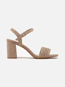 Sparkly Block Heel Sandals Women's Summer Evening/Party - Khaki - View 3