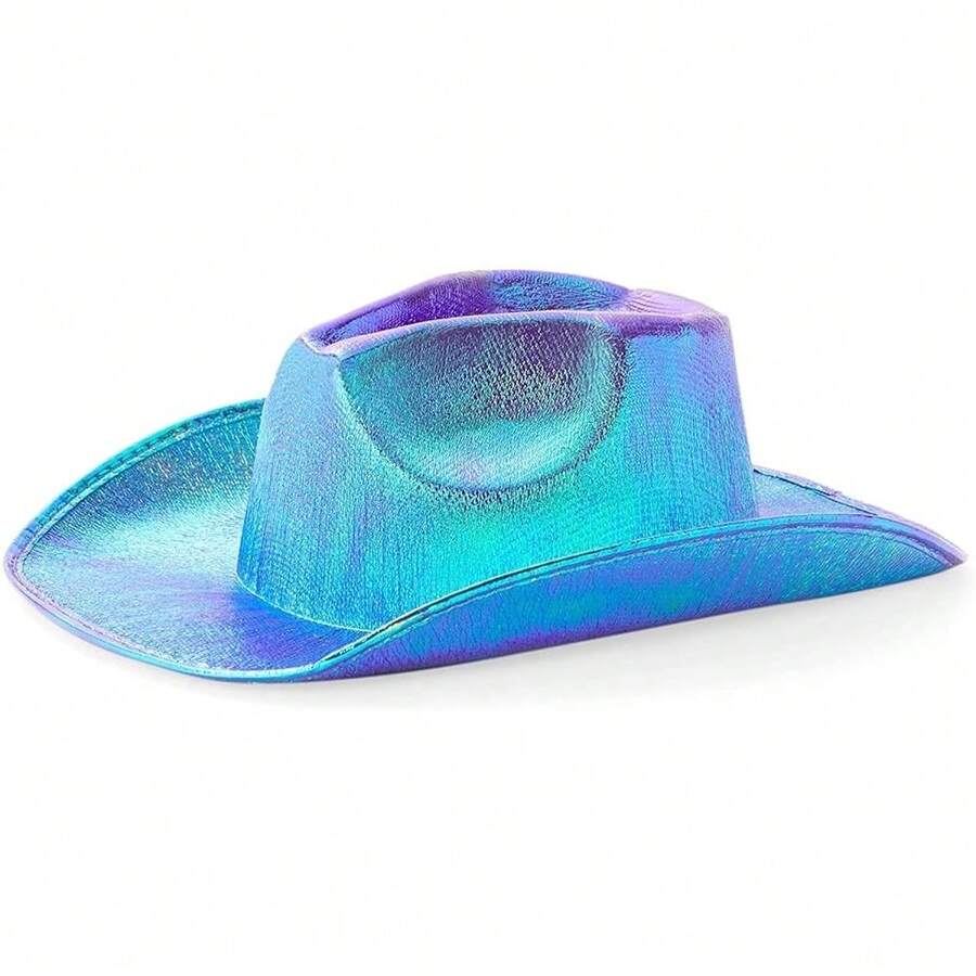 Zodaca Holographic Cowboy Hat - Purple Metallic Western EVA Foam - Shiny Iridescent Party Cowgirl Hat For Women - One Size Fits Most{"Color_name":"Purple"} - 紫色 - 查看 1