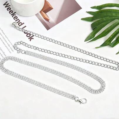 Nueva cadena de cintura minimalista totalmente decorada con rhinestones, elegante y de moda para mujeres, versátil para uso diario, playa, casual, todas las estaciones