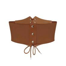 Bbonlinedres Womens Corset Belt Renaissance Costume Lace-Up Elastic Underbust Wide Waist Cincher Belts{"Size_name":"Large","Color_name":"Brown"} - 棕色大號 - 查看 3