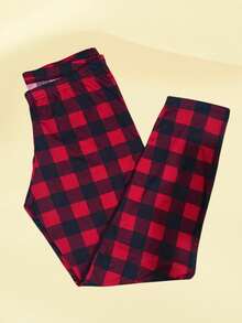 01 Pair Of Red Plaid Sleep Pants, Semi-Translucent, Thin Polyester - Red - View 2