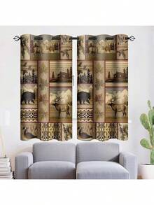 Retro Rustic Blackout Curtains Bear Deer Plaid Snowy Mountain Chalet Farmhouse Window Drapes Black Swan Lake Water Room Darkening Window Treatments For Bedroom Living Room 52x84inch CLDWMS0248 - Black - View 10
