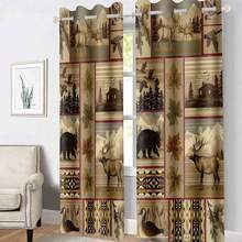 Retro Rustic Blackout Curtains Bear Deer Plaid Snowy Mountain Chalet Farmhouse Window Drapes Black Swan Lake Water Room Darkening Window Treatments For Bedroom Living Room 52x84inch CLDWMS0248 - Black - View 4