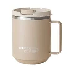 1 pieza Taza de café de acero inoxidable 304 de doble pared de 500 ml con tapa y asa, taza de agua aislada de doble capa portátil resistente a quemaduras, taza térmica sellada para leche y café, vaso, taza para beber de gran capacidad, adecuada para estudiantes y adultos en la escuela, oficina, campamento al aire libre, picnic, viaje