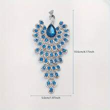 Elegant And Luxurious Peacock-Style Brooch With Tassel Decoration, Made Of Zinc Alloy, Suitable For Everyday And Special Occasions, Shiny Diamond Decoration For Dresses, Coats, And Scarves. - 藍色 - 查看 5