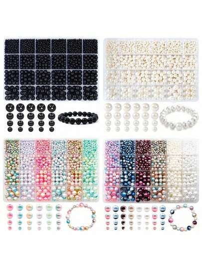 1200+ Pcs Shiny Assorted Beads Set - 4 Styles, 4/6/8/10mm Round Spacer Beads With Holes Ideal For DIY Jewelry Making: Bracelets, Necklaces, Earrings & Knitting Decor