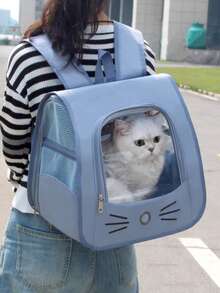 1个牛津布宠物背包，透明透气窗，适合体重不超过5.5公斤的小型犬/猫，双肩带，手提，大容量便携式宠物背包