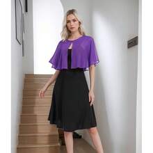 Women's Soft Chiffon Capelets Shawls And Wraps For Evening Wedding Cape Bole Cover Up{"Color_name":"Purple"} - 紫色 - 查看 6