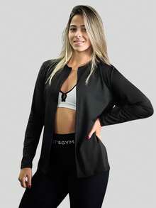 Women's UV Protection Thermal Jacket Lightweight Workout Gym Sports Second Skin Top Sun Protection 50+UV Windbreaker - 黑色 - 查看 1