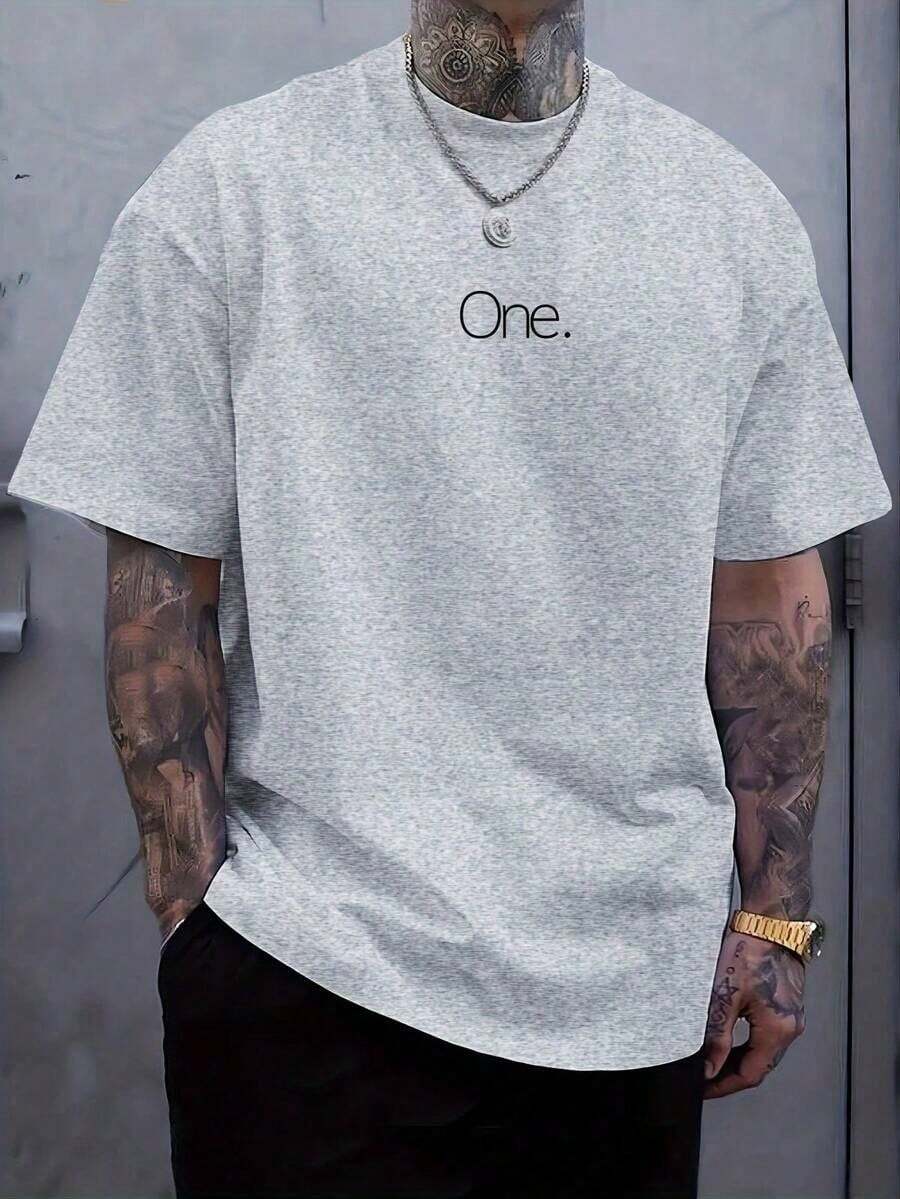 Men's Cotton Plus Size One Number T-Shirt Simple Basic Swag Streetwear Minimalist - 灰色 - 查看 1
