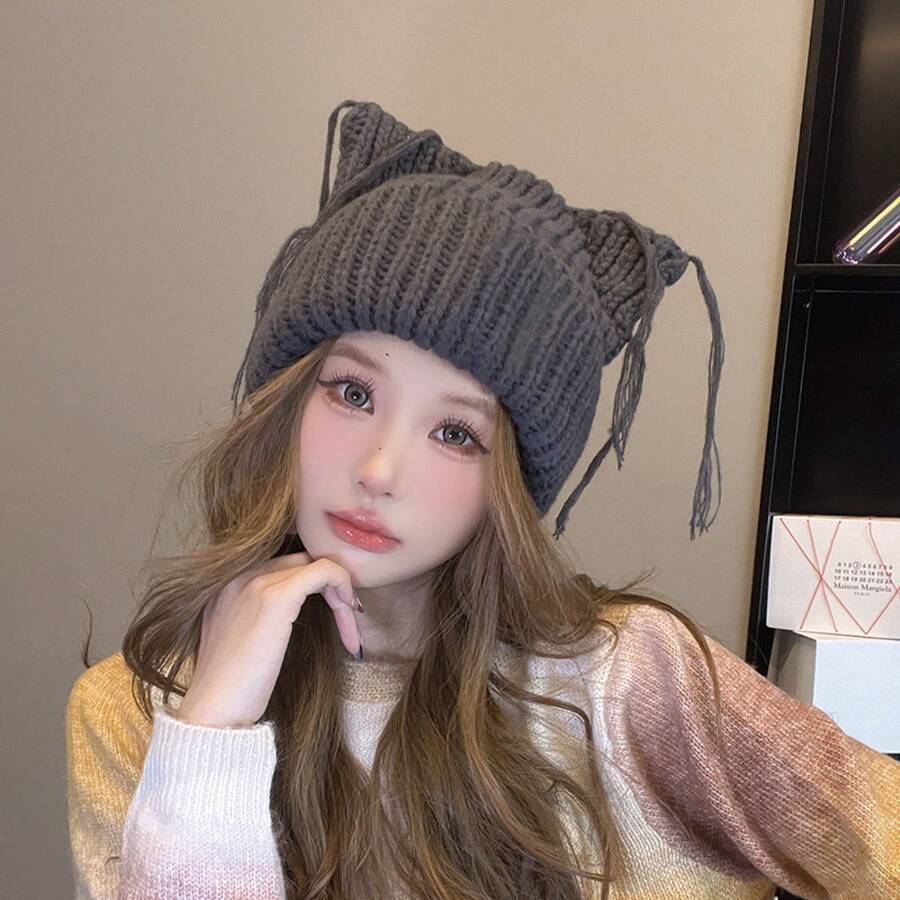 Women Beanie Hat - Milky White - View 1