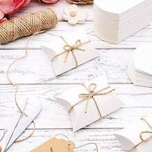 50 Pieces Paper Pillow Boxes Party Gift Pillow Box Pillow Candy Boxes Wedding Favour Pillow Box With 50 Jute Rope For Birthday Wedding Anniversary Christmas Party Decoration White
