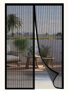 80 X 200 Cm Magnetic Screen Door, High Strength Mesh, Strong Magnets And Full Frame Hook And Loop, Self-Closing Curtain, No Drilling Required, Easy Installation, Black