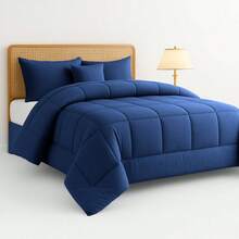 Lux Decor 5-Piece Comforter Set, Soft All-Season Bedding With Comforter, Bed Skirt, Decorative Pillow And Pillow Shams, Lightweight Breathable Hotel Style Bed Set For Bedroom, Guest Room And Home - 藏蓝色 - 查看 14