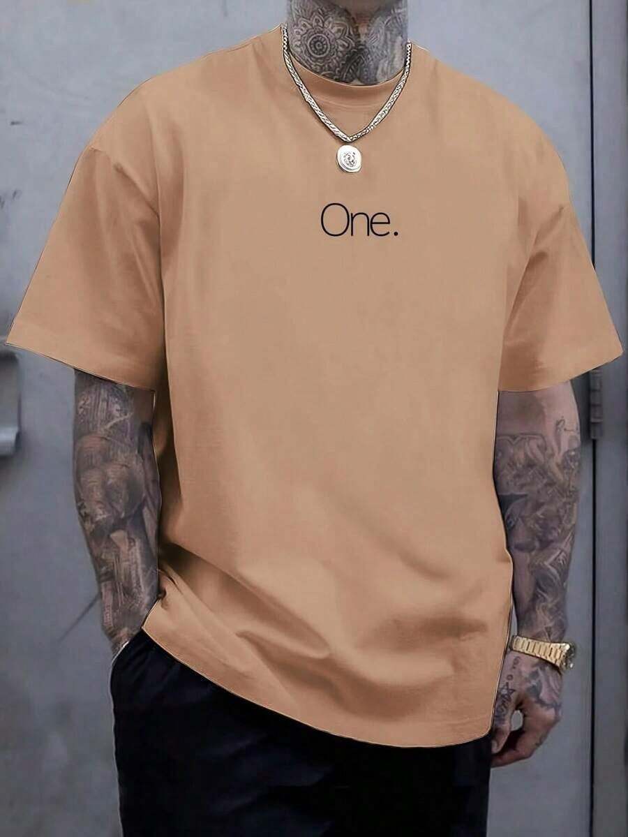 Men's Cotton Plus Size One Number T-Shirt Simple Basic Swag Streetwear Minimalist - Màu be - Xem 1