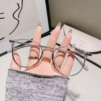 1 Pair Women's Round PC Frame Metal Leg Minimalist Clear Glasses