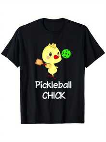 Men's Funny Pickleball Graphic T-Shirt - Black With Yellow Duck & Paddle Design - Soft Stretch Cotton Tee For Pickleball Players, Casual Sports Apparel - Machine Washable Athletic Shirt For Courts, Parties, Gifts - Funny "Pickleball Chick" Saying - Regular Fit Round Neck Short Sleeve - Ideal For Outdoor Activities & Pickleball Lovers - màu đen - Xem 7