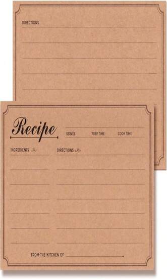 Recipe Cards 4x6 Double-Sided, 50-Pack Blank Kraft Recipe Cards, Minimalist And Rustic Design For Bridal Shower