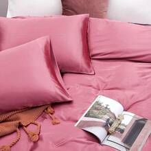 Silky Soft Pink Twin XL Satin Bed Sheets Set, 1 Deep Pocket Fitted Sheet + 1 Flat Sheet + 1 Pillowcase,  In 2025 - Light Wine Red - View 5