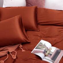 Silky Soft Pink Twin XL Satin Bed Sheets Set, 1 Deep Pocket Fitted Sheet + 1 Flat Sheet + 1 Pillowcase,  In 2025 - 鐵鏽橙 - 查看 5