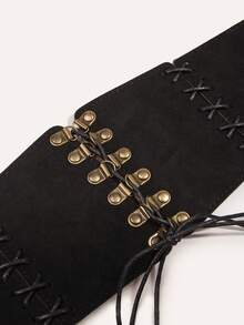 1pc Retro Waist Seal, Waist Tie, Gothic Style Women's Wide Decorative Dress, Maillard Style Black Frosted Waist Belt, Solid Color Vintage PU Leather Women's Waist Belt, All Season