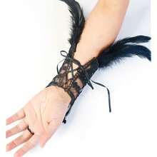 L'VOW 2Pcs Gothic Black Lace Feather Long Gloves For Women Halloween Witch Costume Swan Wristband Cuff{"Color_name":"B-Black"} - B-黑色 - 查看 6