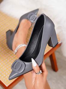 Women's Fashion Plus Size Green Pointed Toe Decor Solid Color Comfortable Chunky High Heel Shoes