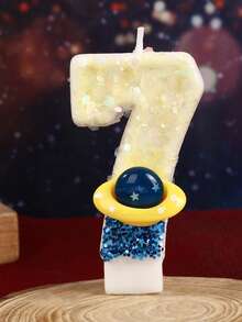 1 件创意生日数字蜡烛蓝色太空星球宇宙元素数字宇宙飞船银河系生日蜡烛蛋糕装饰生日派对周年庆典，闪亮喜庆 - 彩色 - 查看 15
