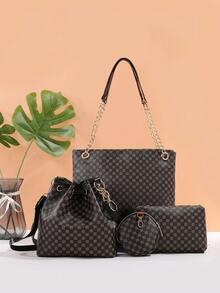 Women's 4-Piece Combo Bag Set - Fashion Essential! Shoulder Tote Crossbody Mini Bag Combo, Handheld & Crossbody Versatile, Chic & Spacious, Suitable For Various Occasions, Hot-Selling Cross-Border Item - Brown - View 3