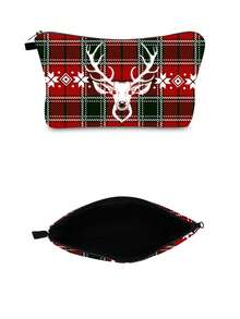 1pc Christmas Series Reindeer Print Cosmetic Bag, Multipurpose Travel Organizer Pouch - Multicolor - View 5
