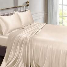 Silky Soft Pink Twin XL Satin Bed Sheets Set, 1 Deep Pocket Fitted Sheet + 1 Flat Sheet + 1 Pillowcase,  In 2025 - 米色 - 查看 2